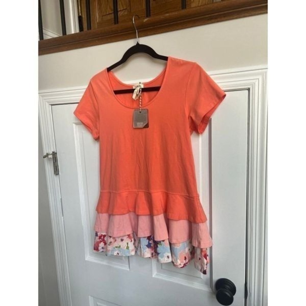 Matilda Jane orange pink floral ruffle blouse‎ womens small nwt